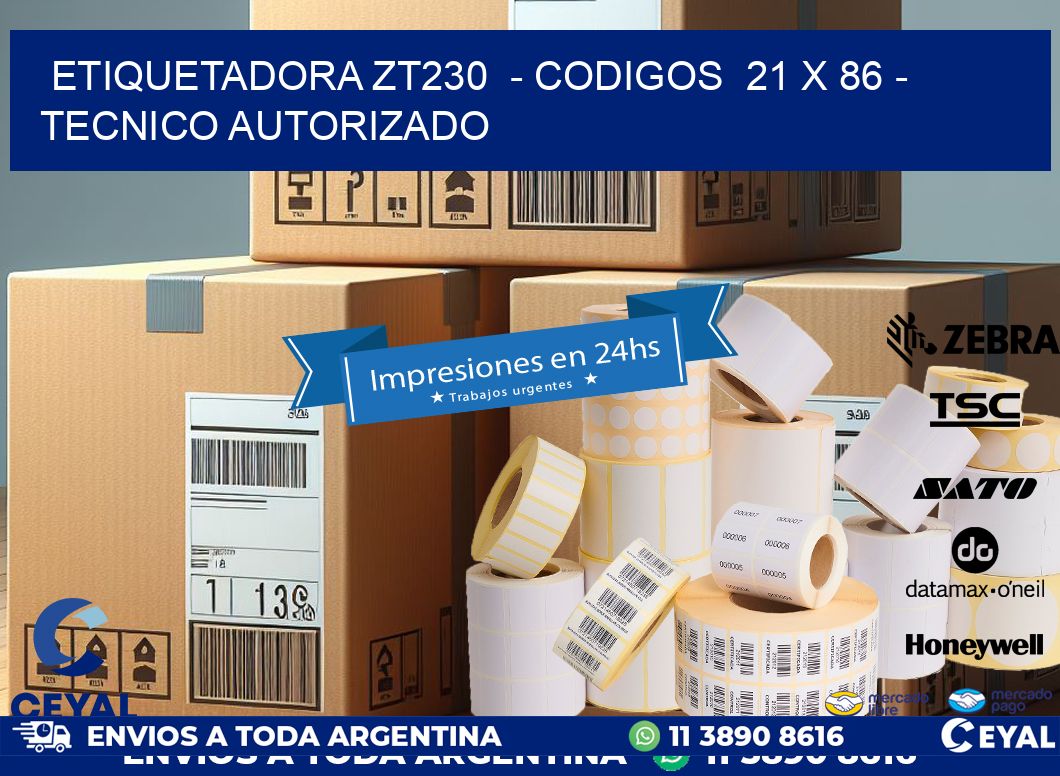 ETIQUETADORA ZT230  - CODIGOS  21 x 86 - TECNICO AUTORIZADO