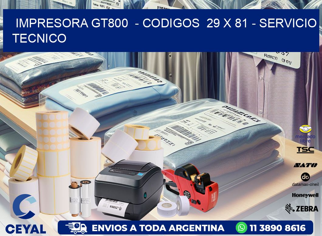 IMPRESORA GT800  - CODIGOS  29 x 81 - SERVICIO TECNICO