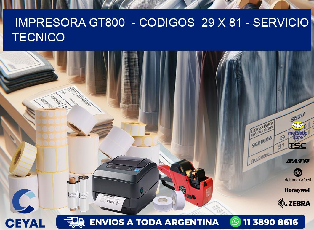 IMPRESORA GT800  - CODIGOS  29 x 81 - SERVICIO TECNICO