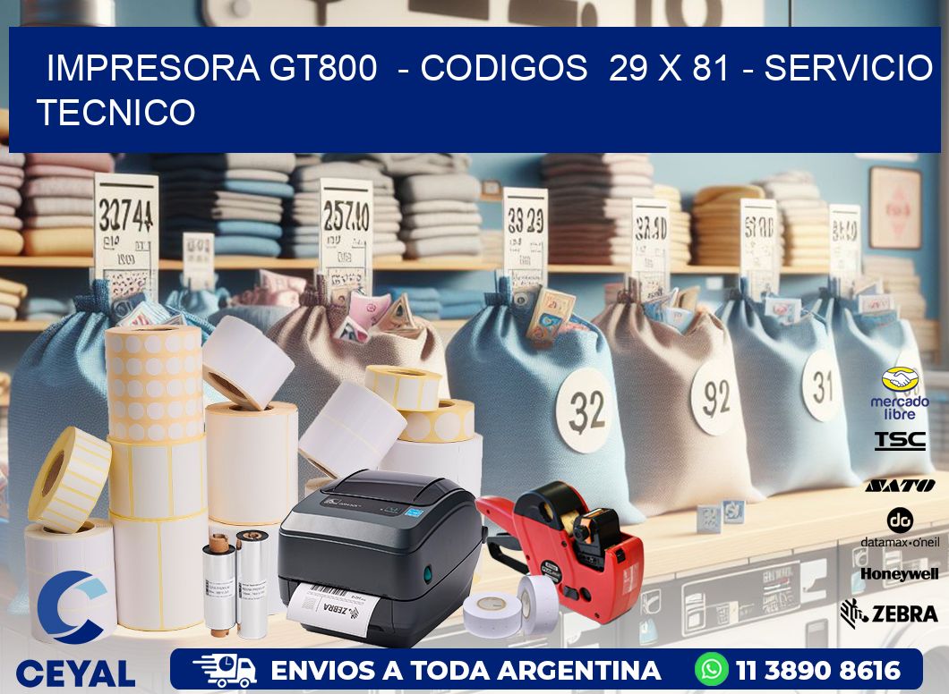IMPRESORA GT800  - CODIGOS  29 x 81 - SERVICIO TECNICO