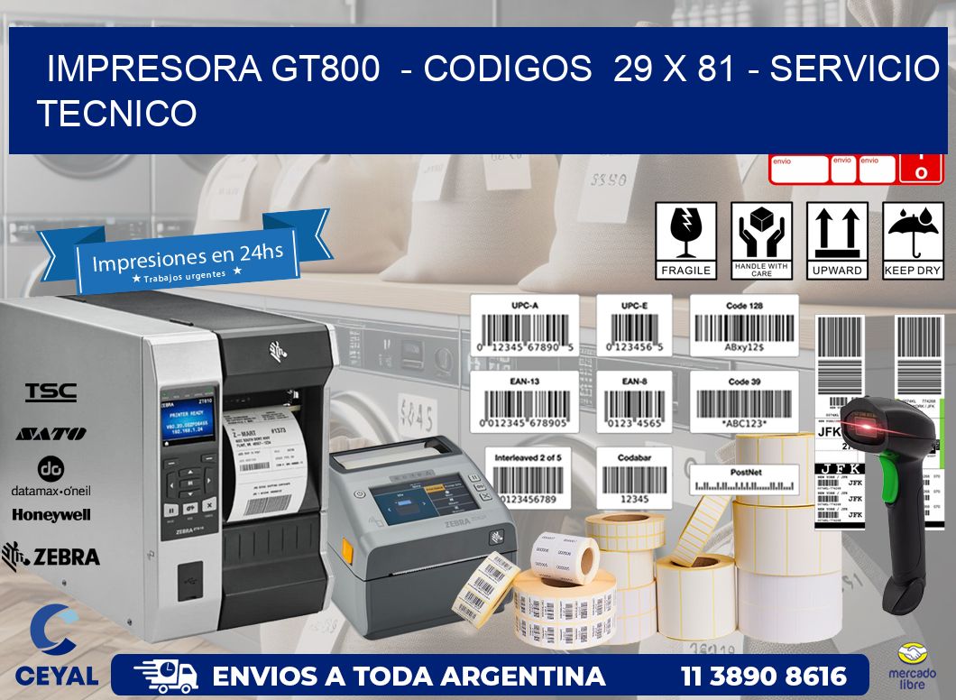 IMPRESORA GT800  – CODIGOS  29 x 81 – SERVICIO TECNICO
