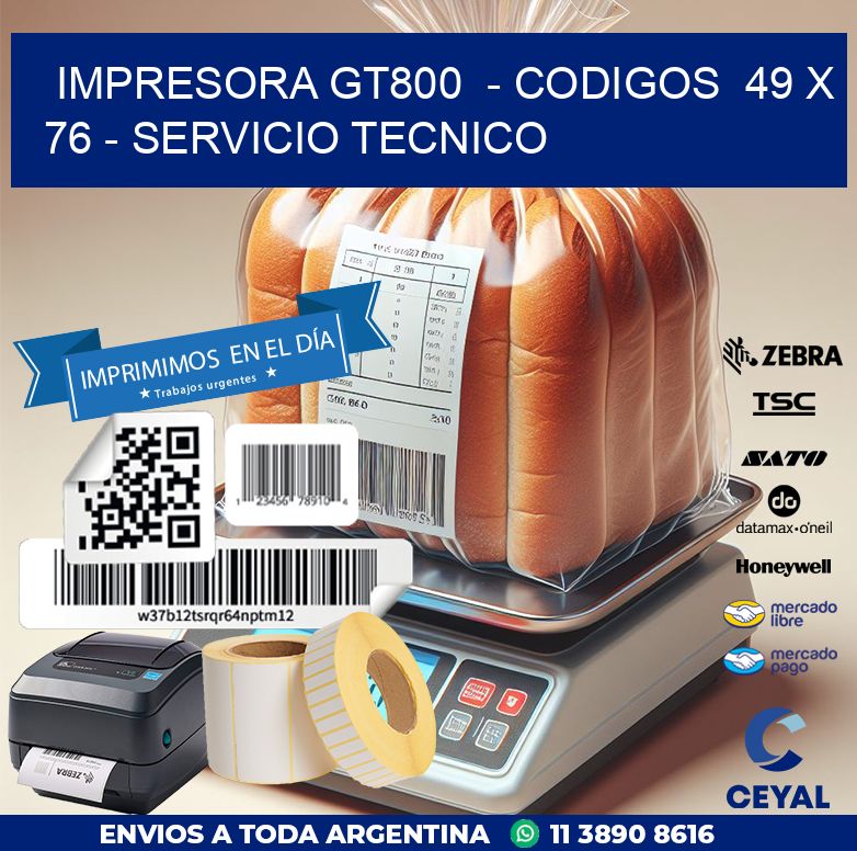 IMPRESORA GT800  – CODIGOS  49 x 76 – SERVICIO TECNICO