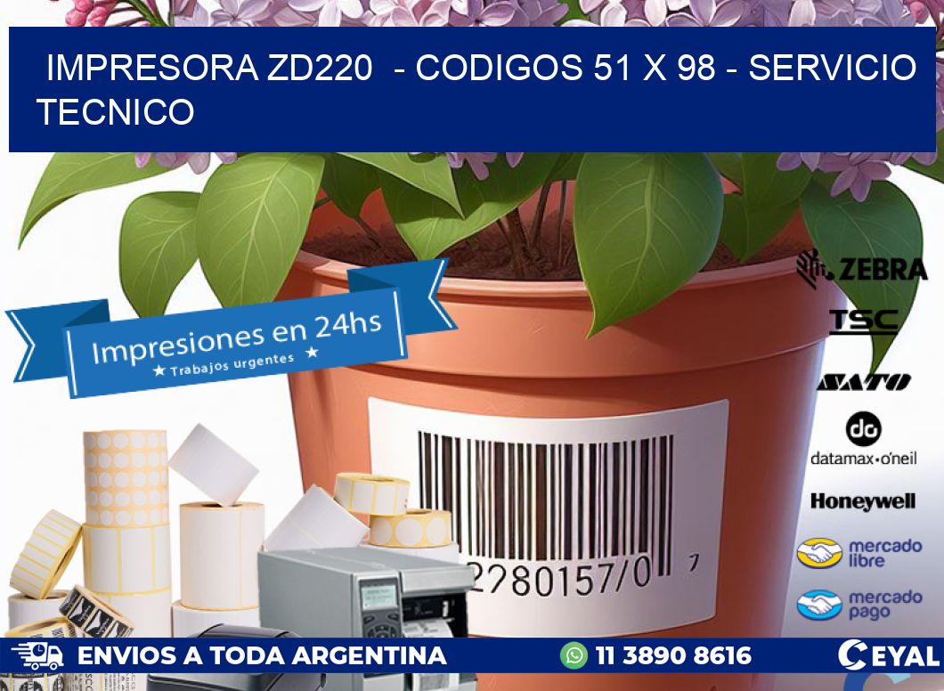 IMPRESORA ZD220  - CODIGOS 51 x 98 - SERVICIO TECNICO