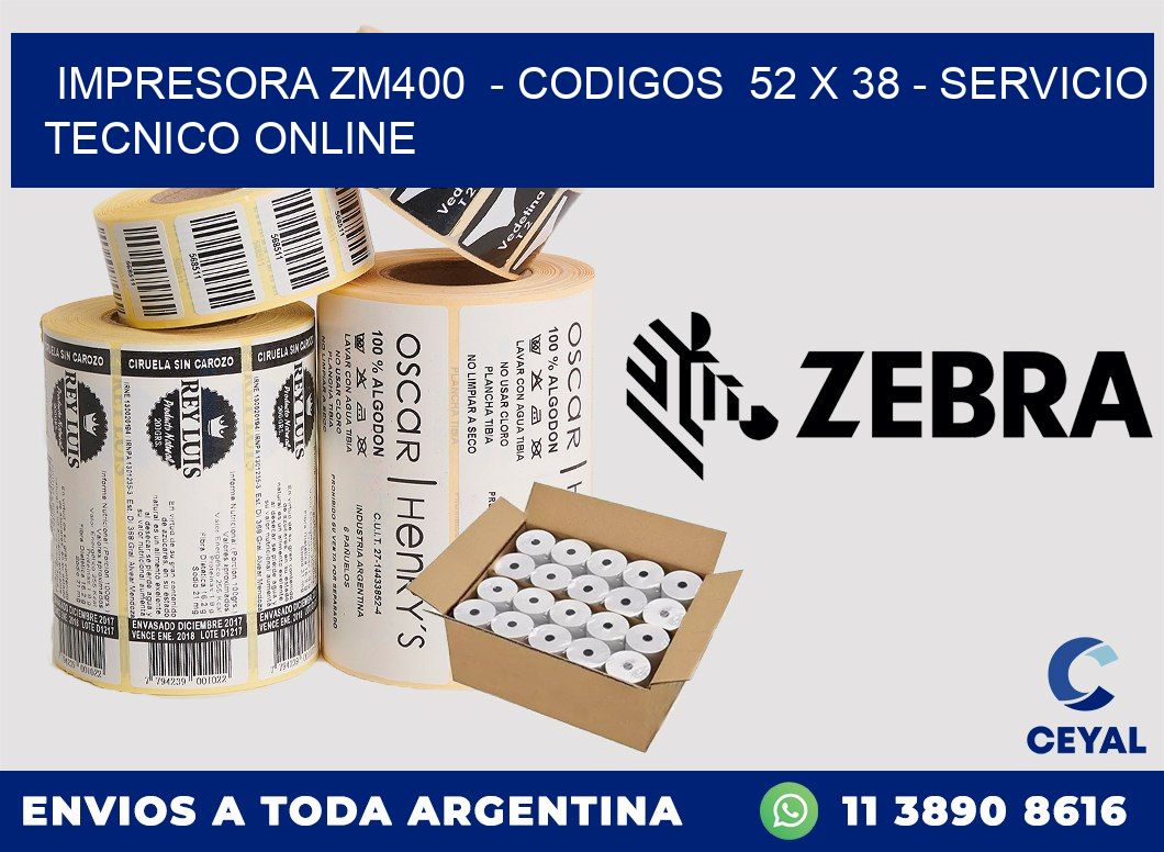 IMPRESORA ZM400  - CODIGOS  52 x 38 - SERVICIO TECNICO ONLINE