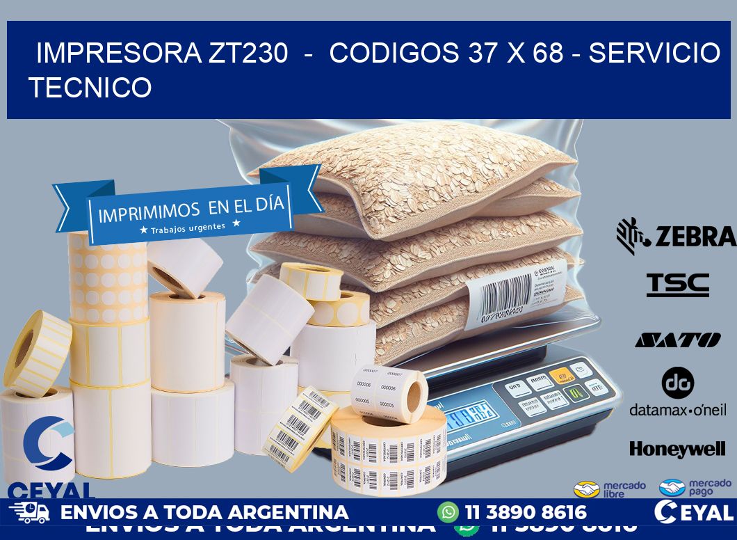 IMPRESORA ZT230  –  CODIGOS 37 x 68 – SERVICIO TECNICO