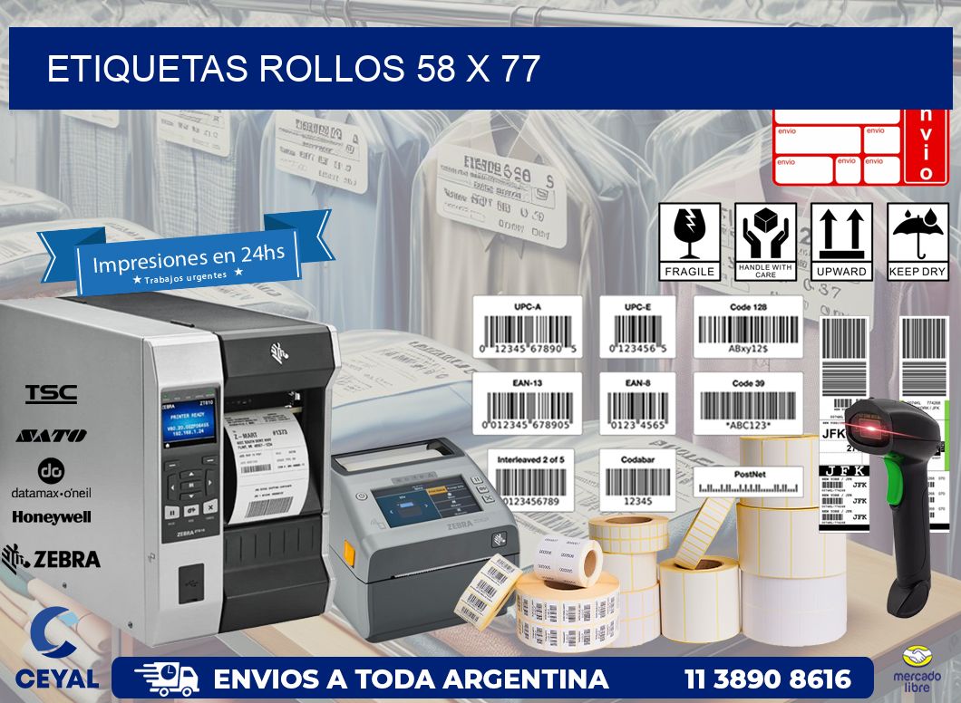 etiquetas rollos 58 x 77