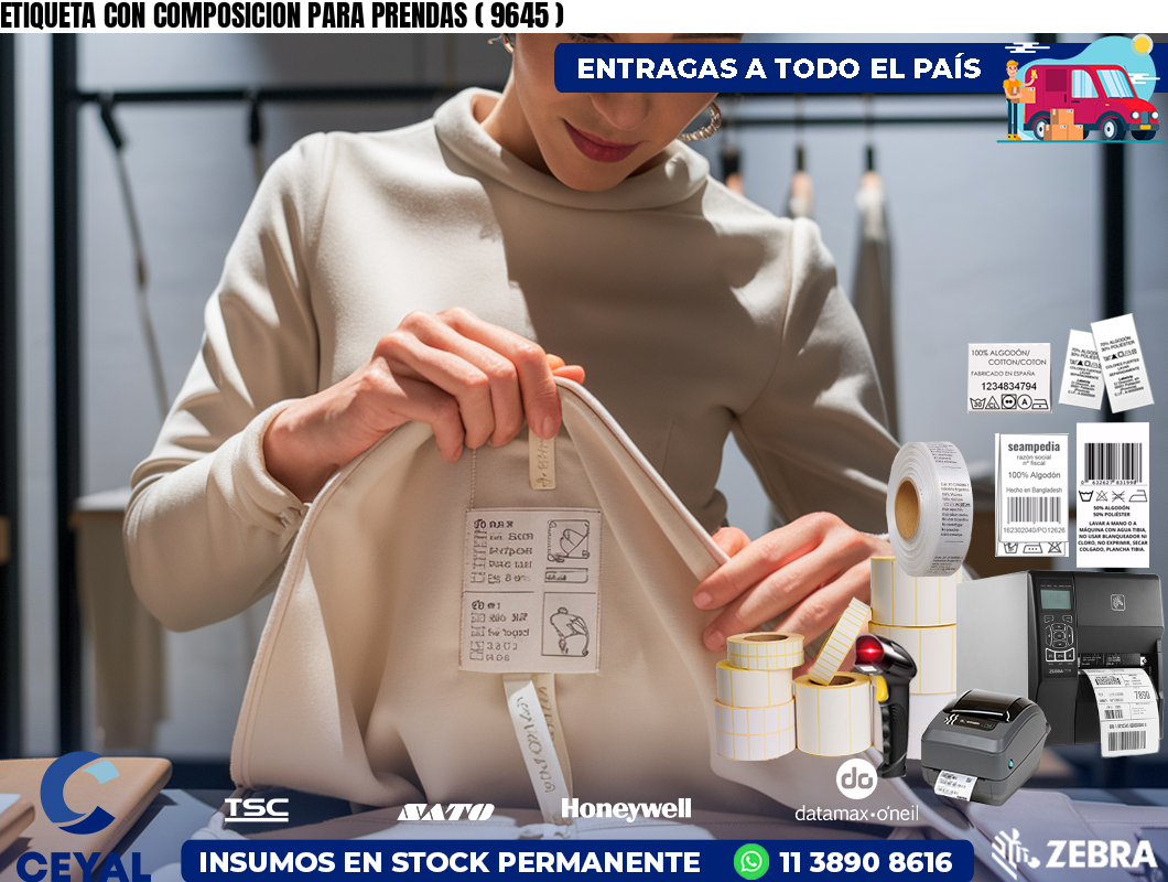 ETIQUETA CON COMPOSICION PARA PRENDAS ( 9645 )
