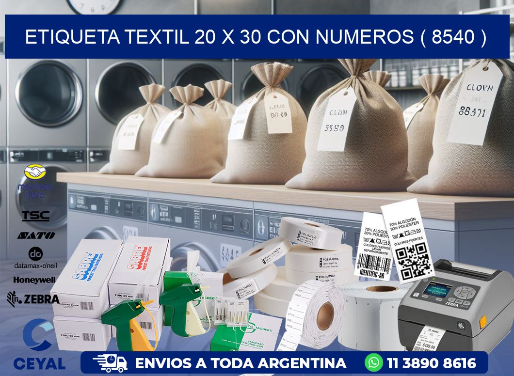 ETIQUETA TEXTIL 20 X 30 CON NUMEROS ( 8540 )