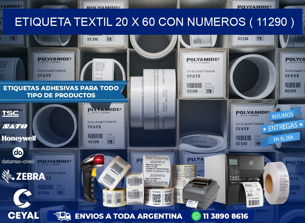 ETIQUETA TEXTIL 20 X 60 CON NUMEROS ( 11290 )