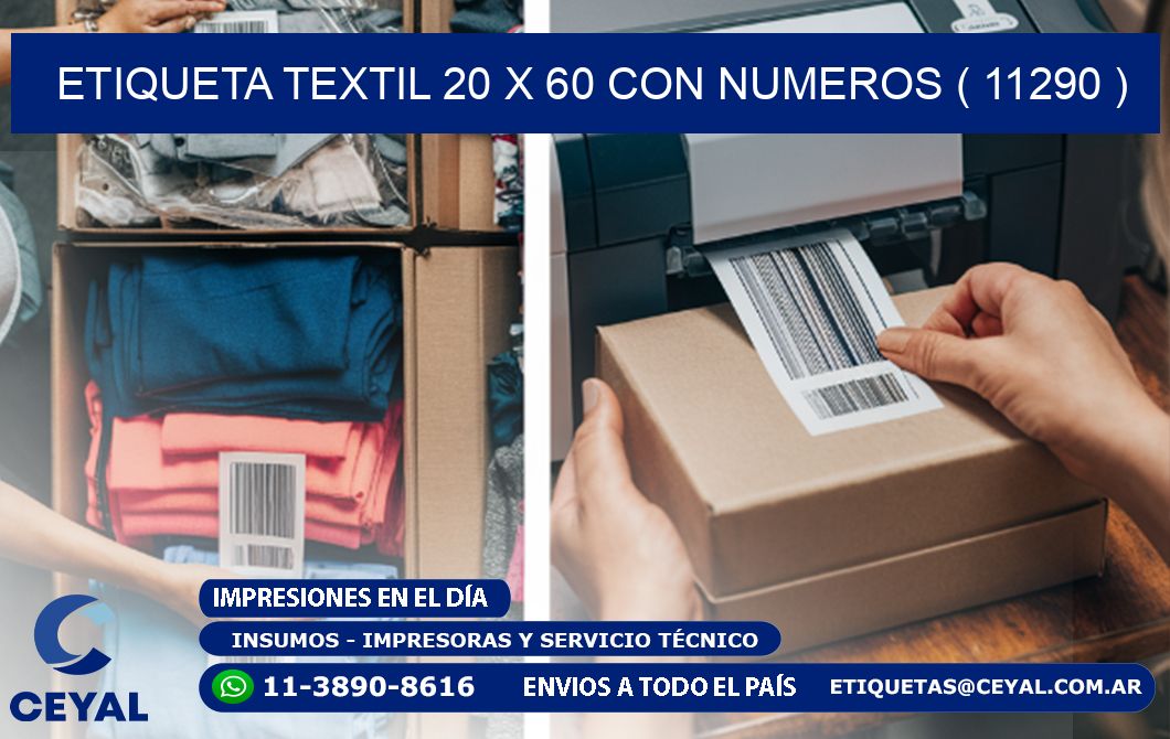 ETIQUETA TEXTIL 20 X 60 CON NUMEROS ( 11290 )