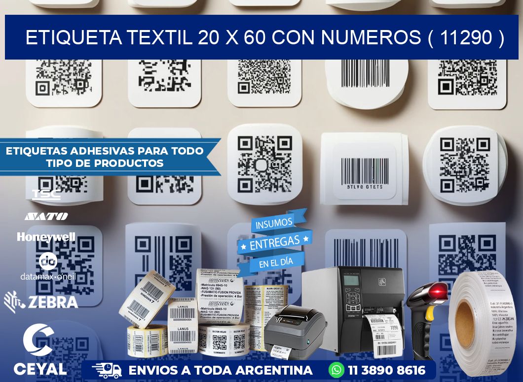 ETIQUETA TEXTIL 20 X 60 CON NUMEROS ( 11290 )