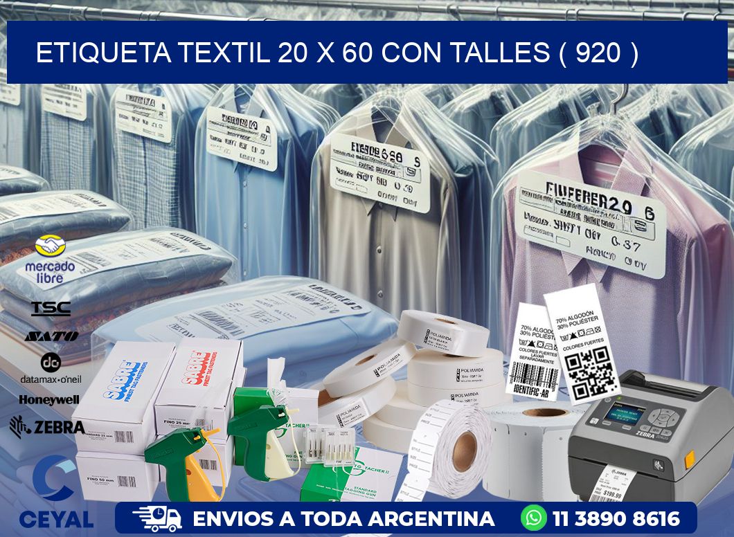 ETIQUETA TEXTIL 20 X 60 CON TALLES ( 920 )
