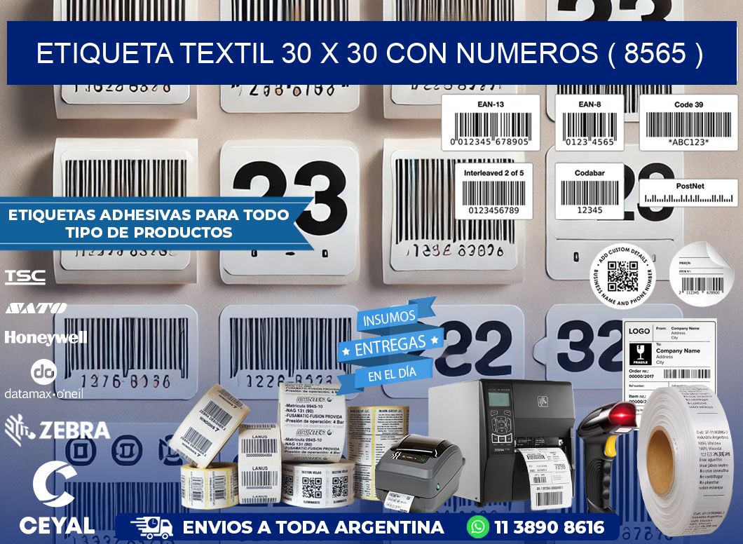 ETIQUETA TEXTIL 30 X 30 CON NUMEROS ( 8565 )