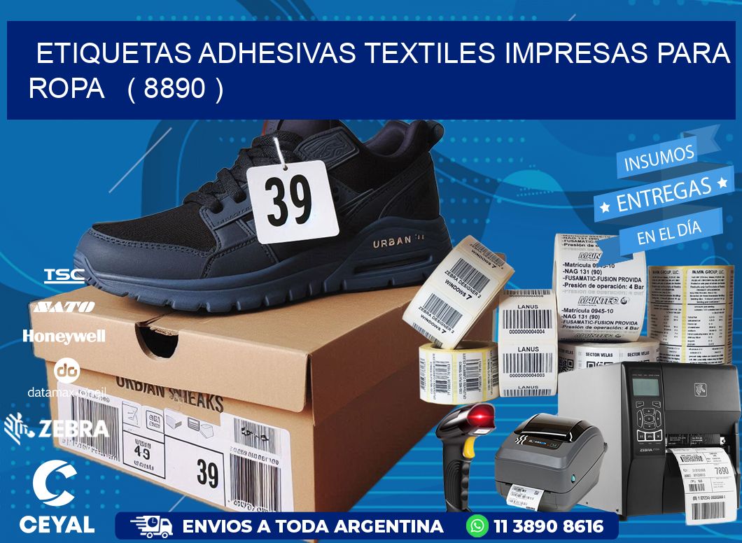 ETIQUETAS ADHESIVAS TEXTILES IMPRESAS PARA ROPA   ( 8890 )