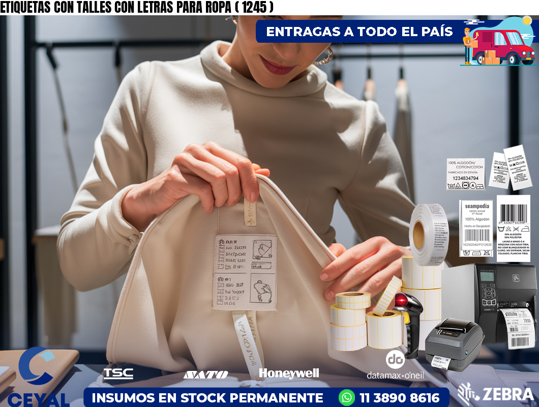 ETIQUETAS CON TALLES CON LETRAS PARA ROPA ( 1245 )