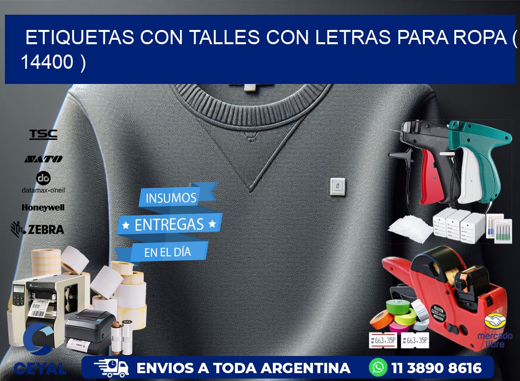 ETIQUETAS CON TALLES CON LETRAS PARA ROPA ( 14400 )
