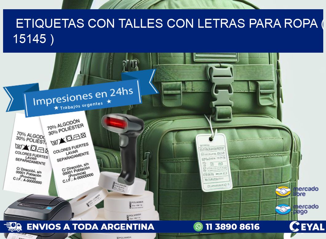 ETIQUETAS CON TALLES CON LETRAS PARA ROPA ( 15145 )