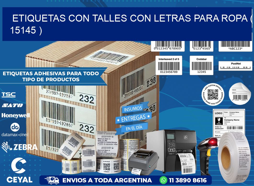 ETIQUETAS CON TALLES CON LETRAS PARA ROPA ( 15145 )