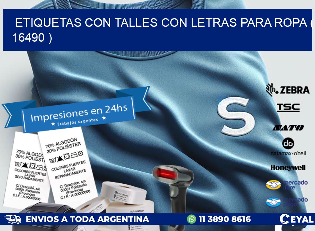 ETIQUETAS CON TALLES CON LETRAS PARA ROPA ( 16490 )