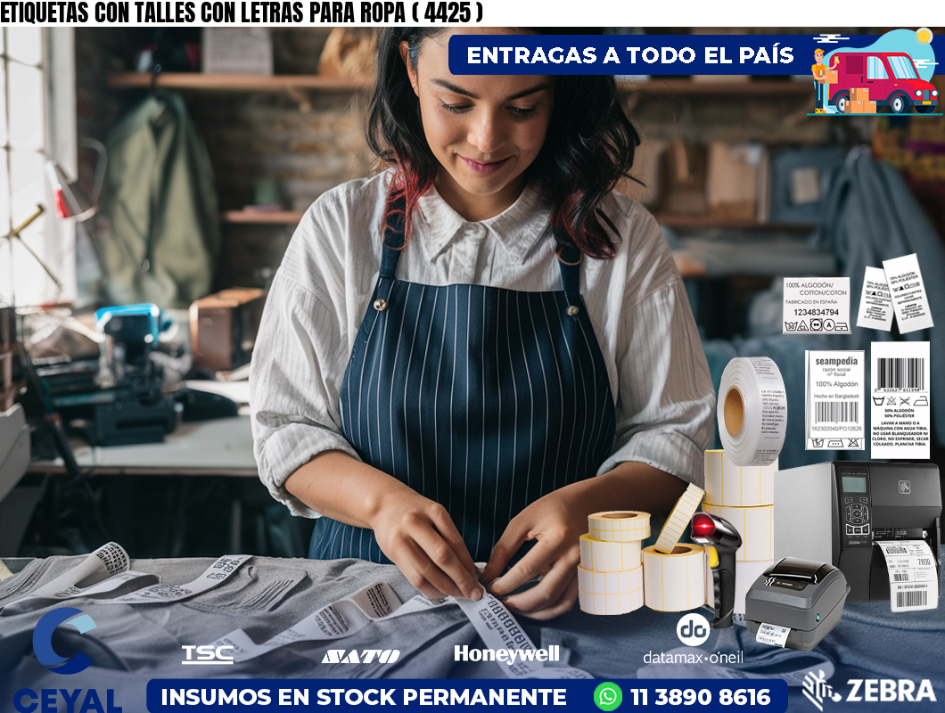 ETIQUETAS CON TALLES CON LETRAS PARA ROPA ( 4425 )