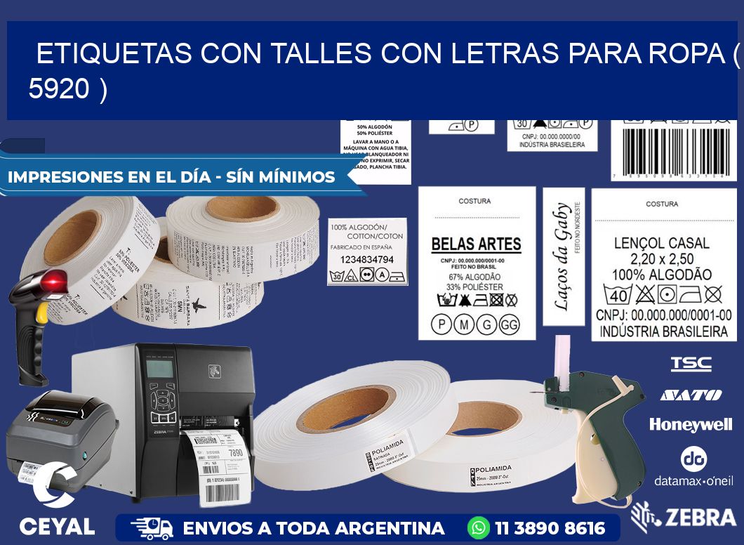 ETIQUETAS CON TALLES CON LETRAS PARA ROPA ( 5920 )