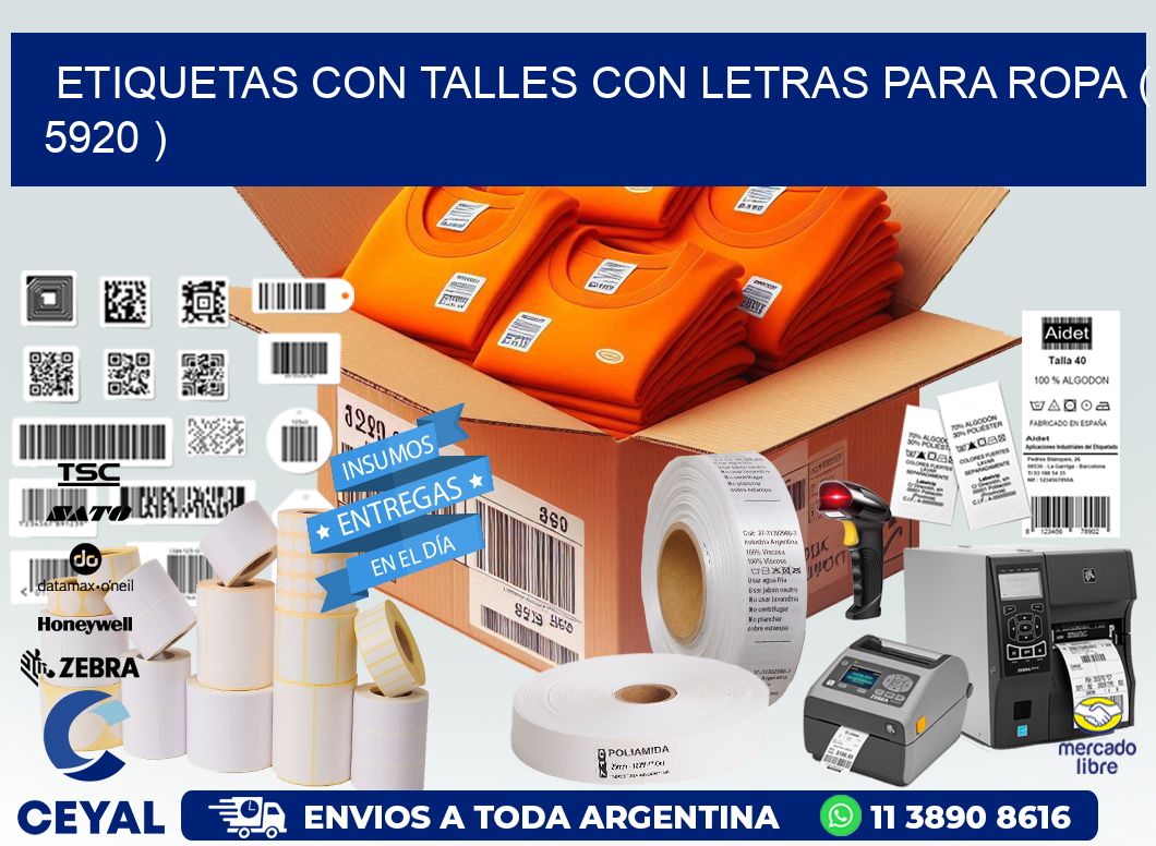 ETIQUETAS CON TALLES CON LETRAS PARA ROPA ( 5920 )