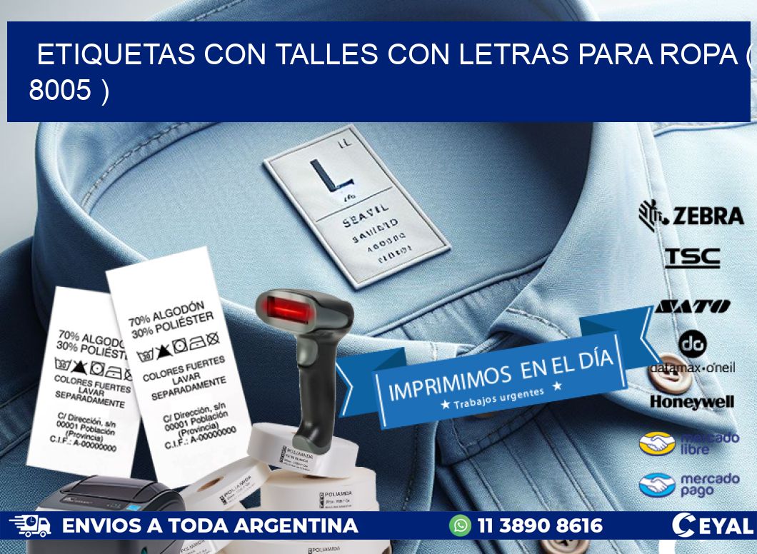 ETIQUETAS CON TALLES CON LETRAS PARA ROPA ( 8005 )