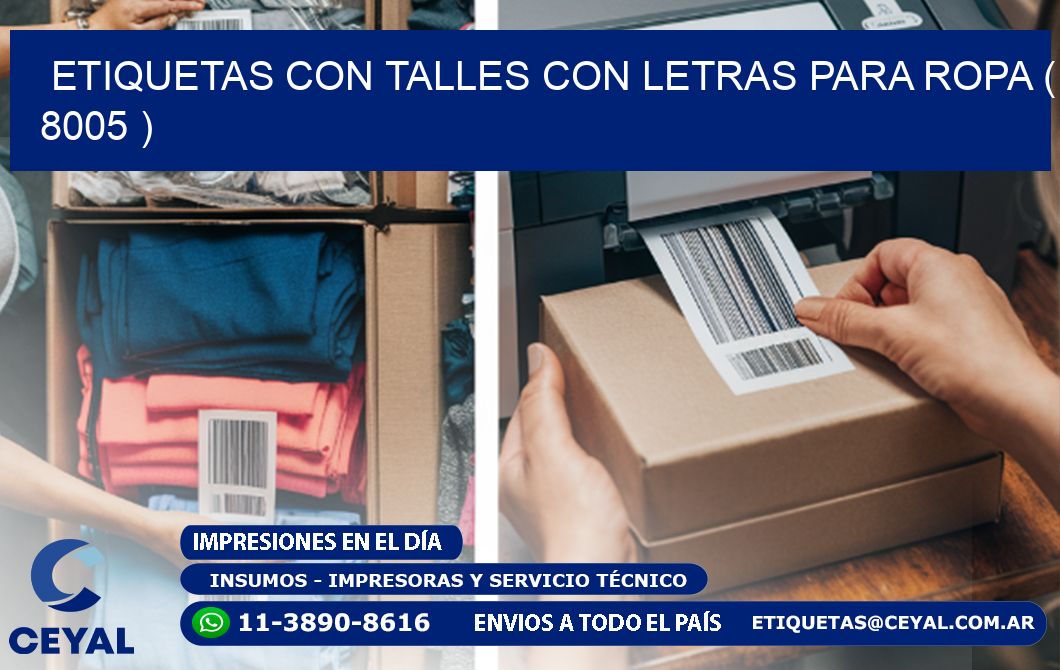 ETIQUETAS CON TALLES CON LETRAS PARA ROPA ( 8005 )