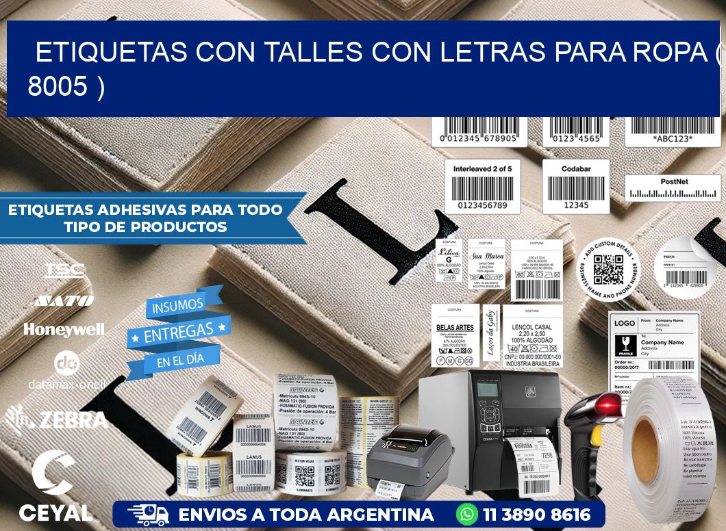 ETIQUETAS CON TALLES CON LETRAS PARA ROPA ( 8005 )