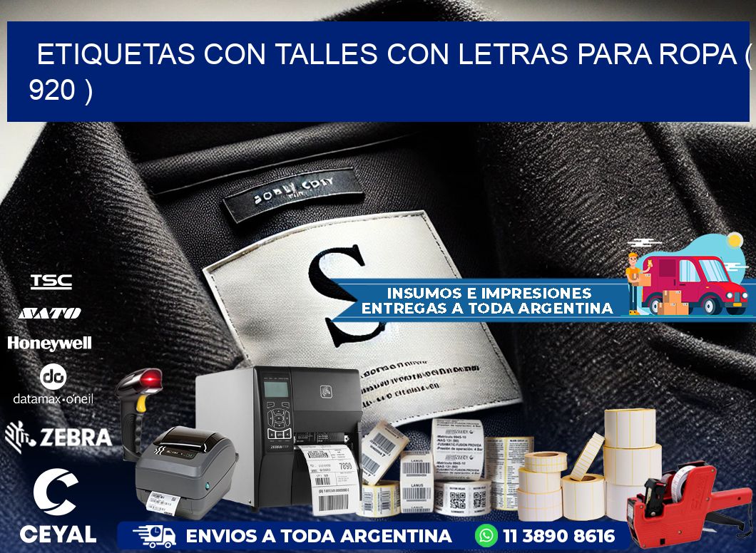 ETIQUETAS CON TALLES CON LETRAS PARA ROPA ( 920 )