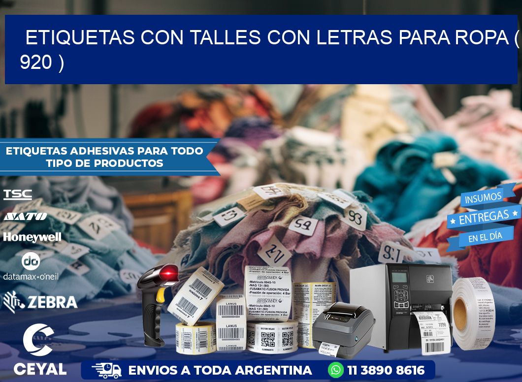 ETIQUETAS CON TALLES CON LETRAS PARA ROPA ( 920 )