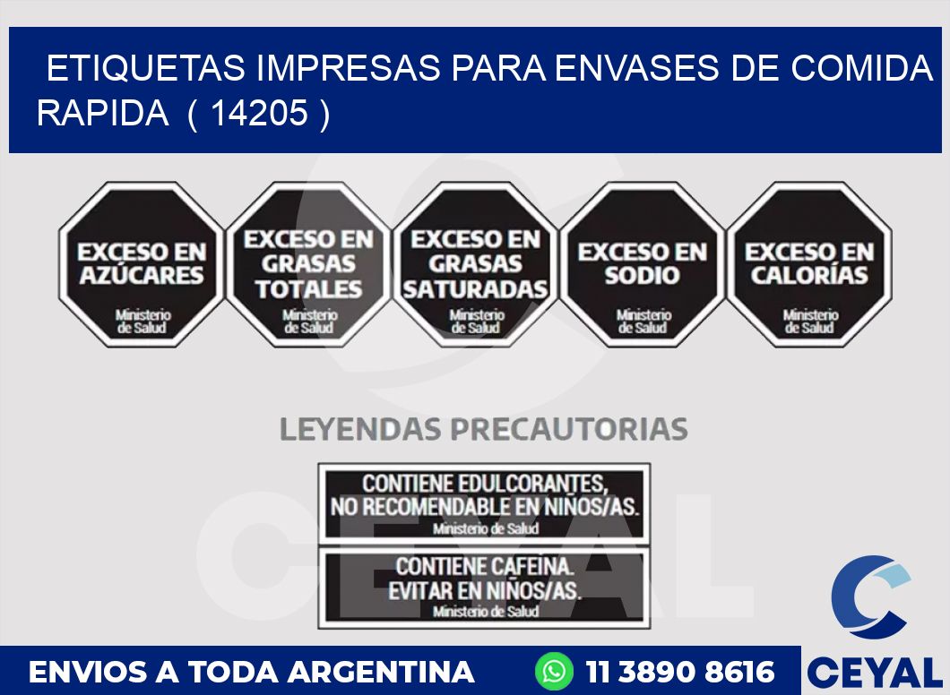 ETIQUETAS IMPRESAS PARA ENVASES DE COMIDA RAPIDA  ( 14205 )