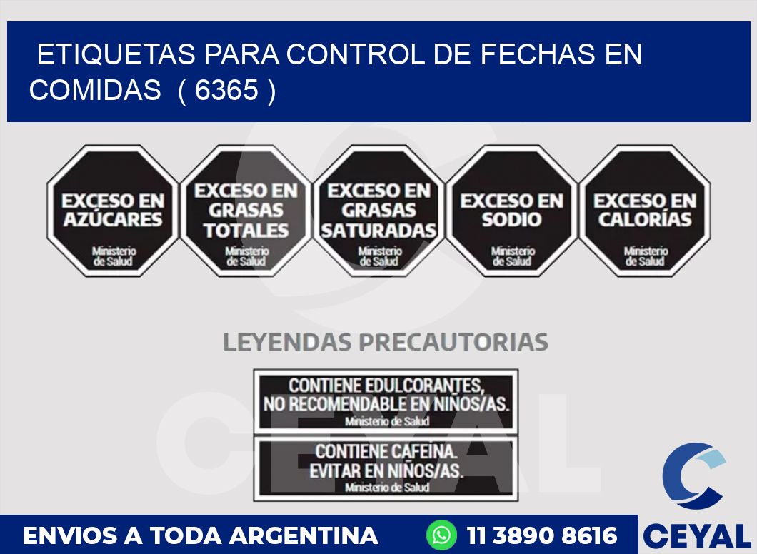 ETIQUETAS PARA CONTROL DE FECHAS EN COMIDAS  ( 6365 )