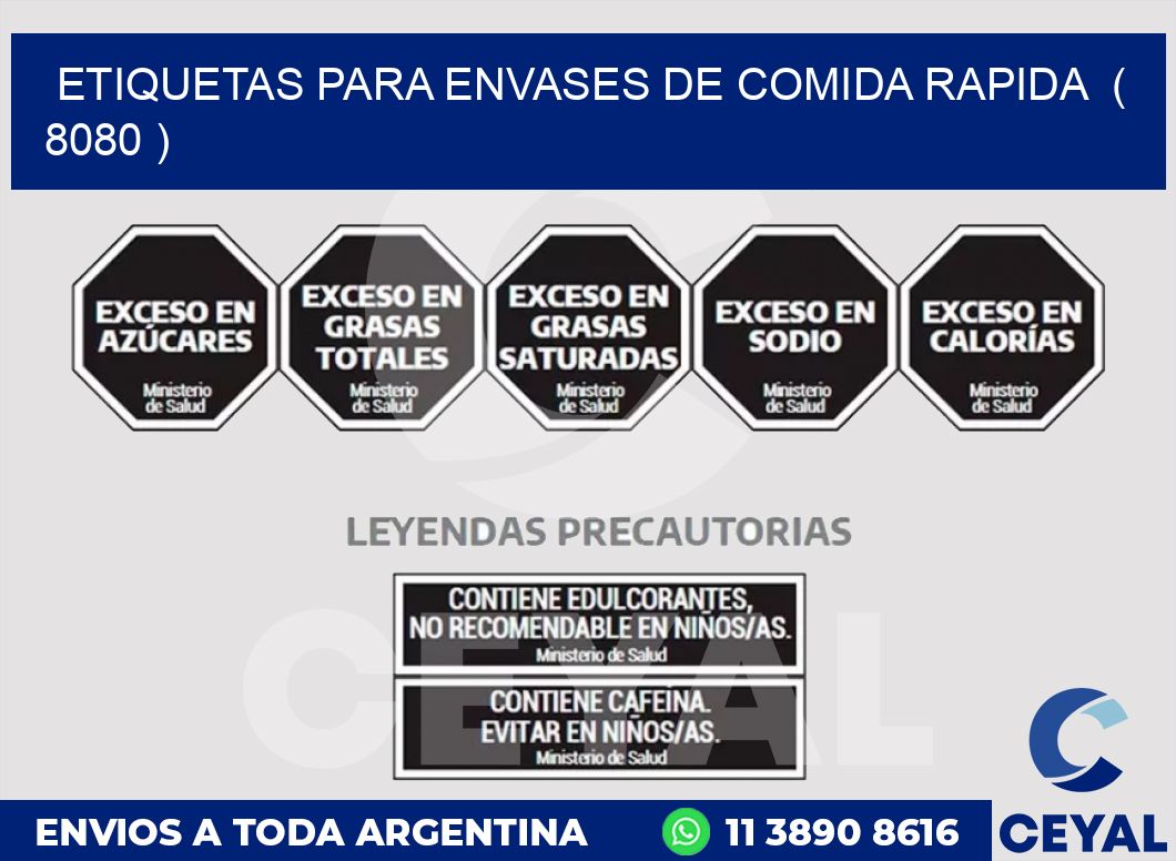 ETIQUETAS PARA ENVASES DE COMIDA RAPIDA  ( 8080 )