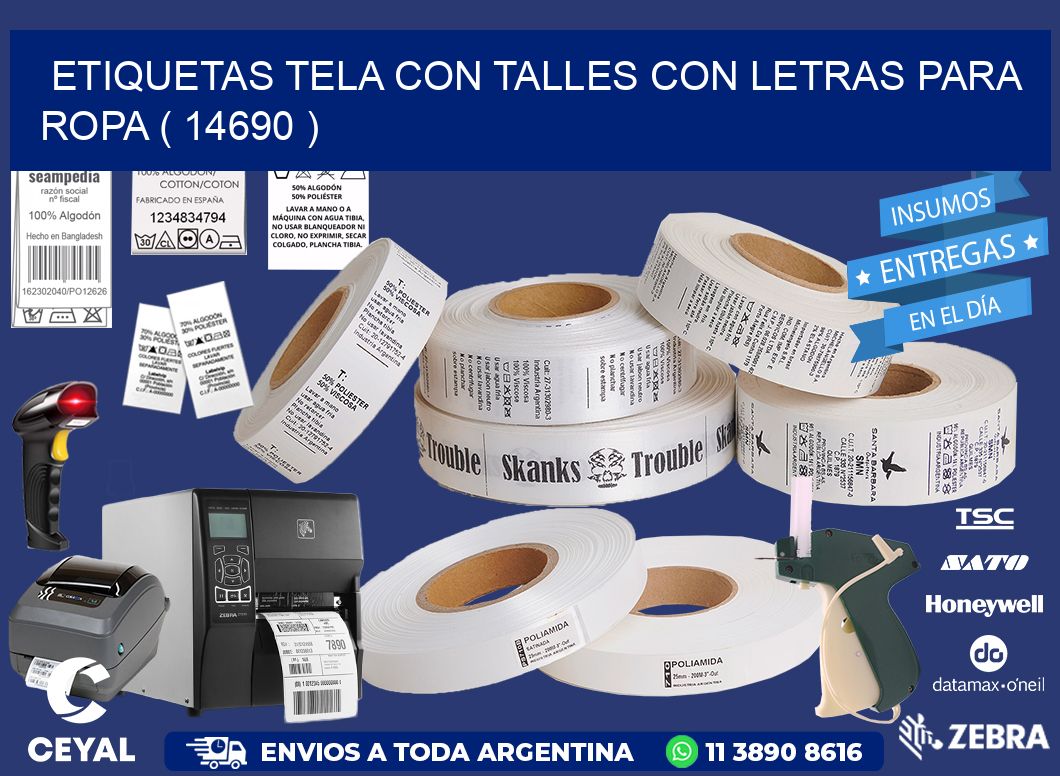 ETIQUETAS TELA CON TALLES CON LETRAS PARA ROPA ( 14690 )