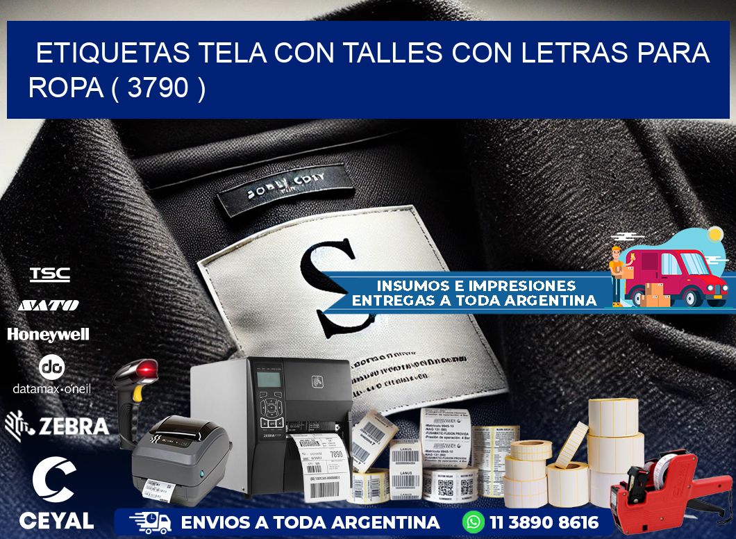 ETIQUETAS TELA CON TALLES CON LETRAS PARA ROPA ( 3790 )
