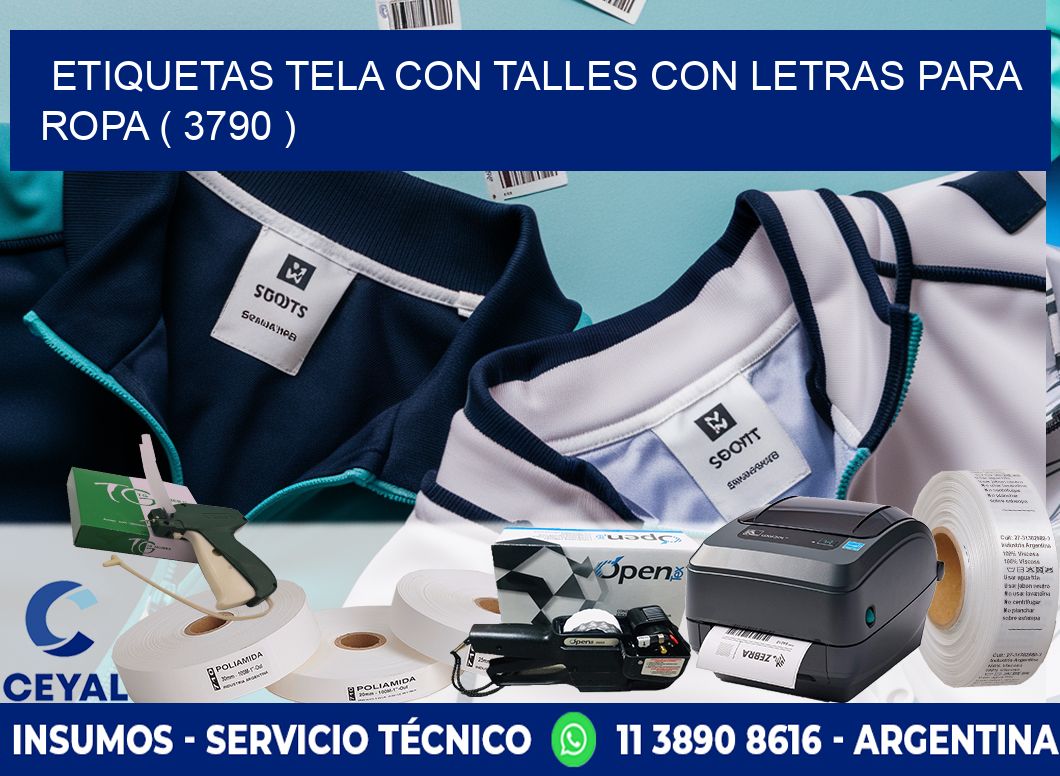 ETIQUETAS TELA CON TALLES CON LETRAS PARA ROPA ( 3790 )