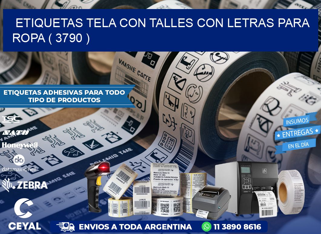 ETIQUETAS TELA CON TALLES CON LETRAS PARA ROPA ( 3790 )