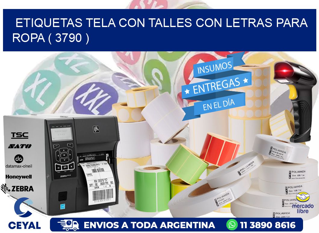 ETIQUETAS TELA CON TALLES CON LETRAS PARA ROPA ( 3790 )