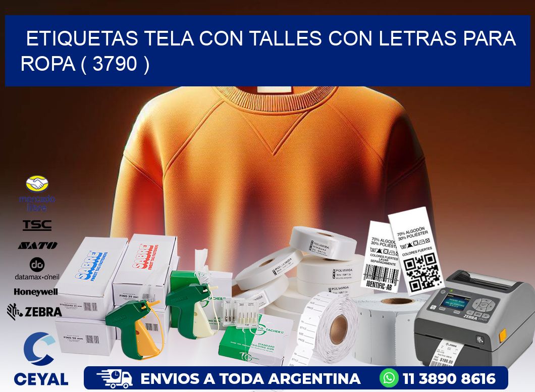 ETIQUETAS TELA CON TALLES CON LETRAS PARA ROPA ( 3790 )