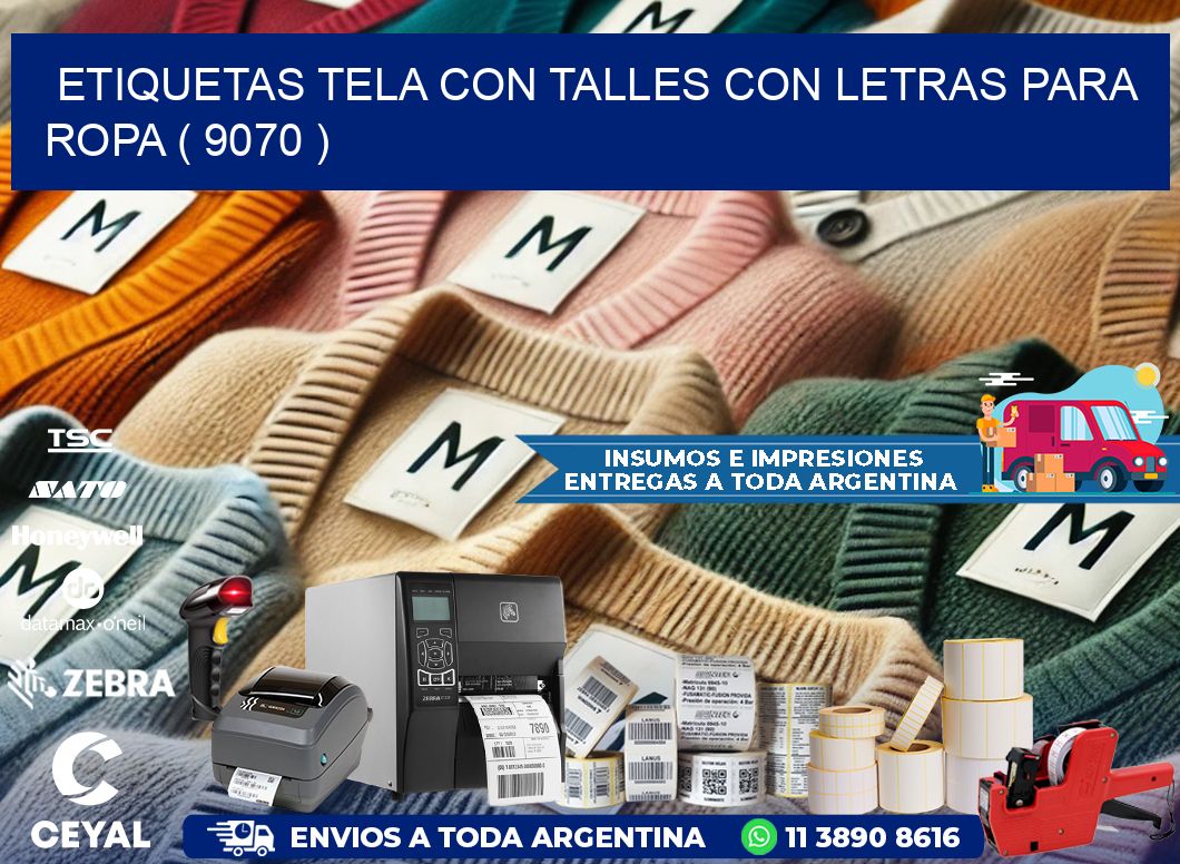 ETIQUETAS TELA CON TALLES CON LETRAS PARA ROPA ( 9070 )