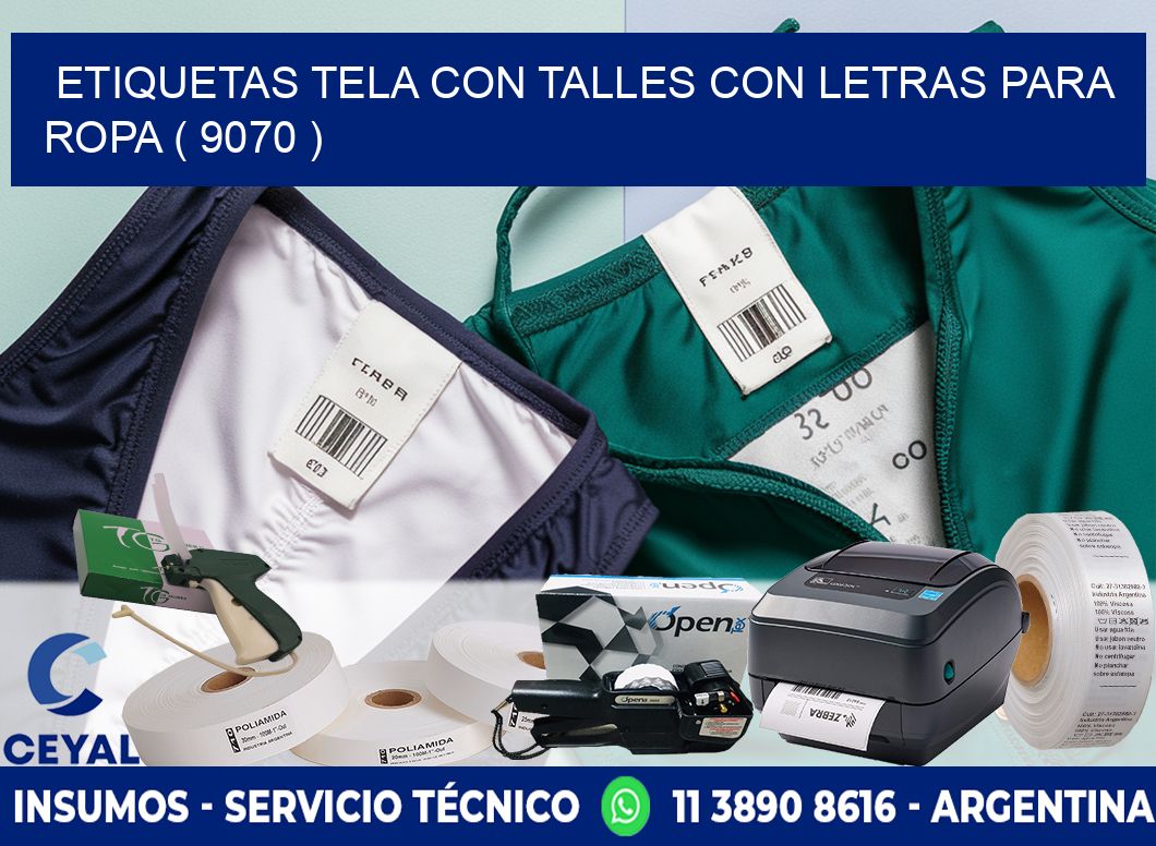 ETIQUETAS TELA CON TALLES CON LETRAS PARA ROPA ( 9070 )