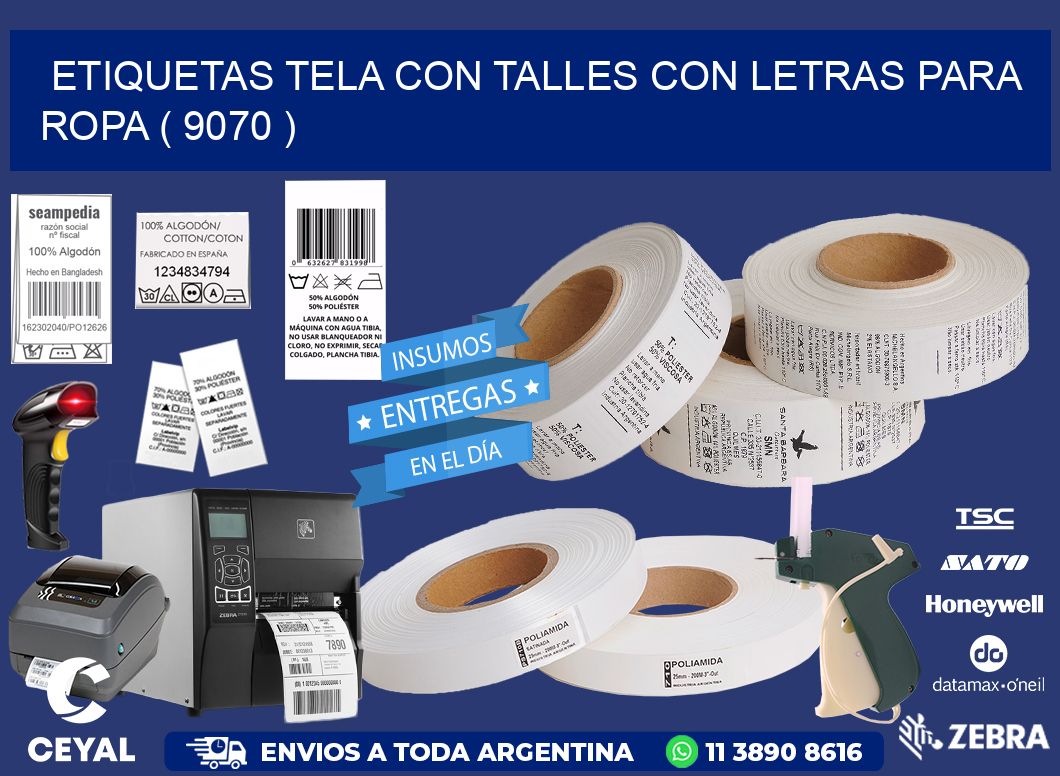 ETIQUETAS TELA CON TALLES CON LETRAS PARA ROPA ( 9070 )
