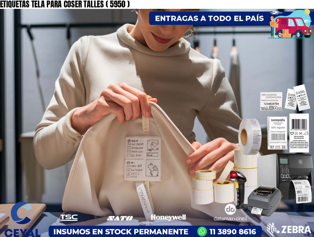 ETIQUETAS TELA PARA COSER TALLES ( 5950 )