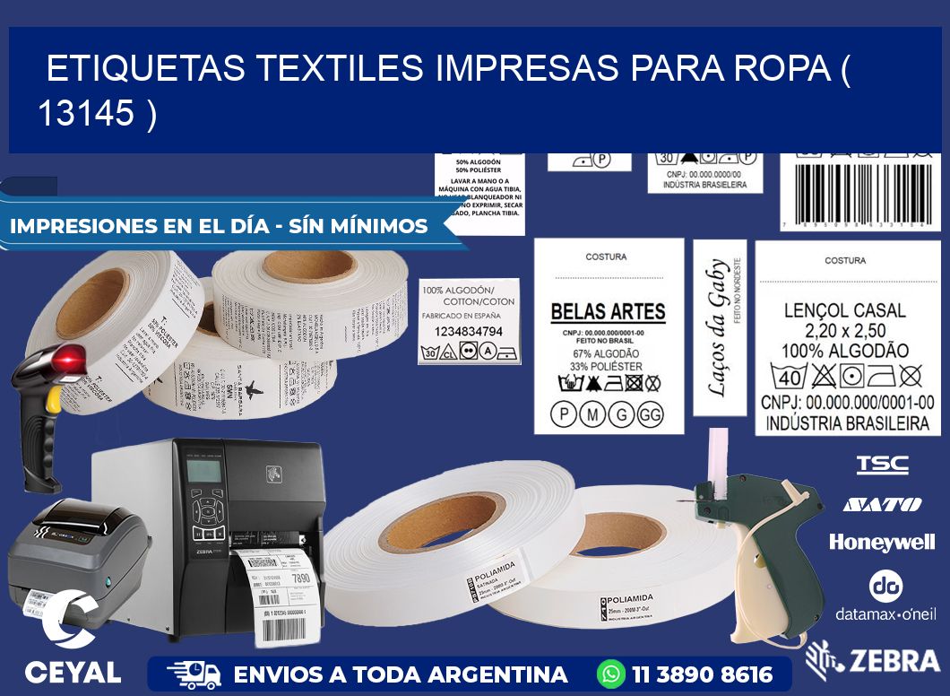 ETIQUETAS TEXTILES IMPRESAS PARA ROPA ( 13145 )