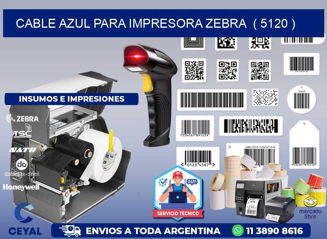 cable azul para impresora zebra  ( 5120 )