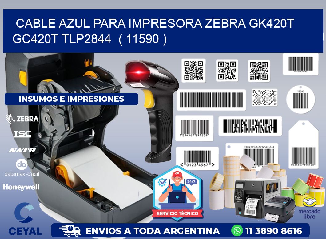 cable azul para impresora zebra GK420T GC420T TLP2844  ( 11590 )