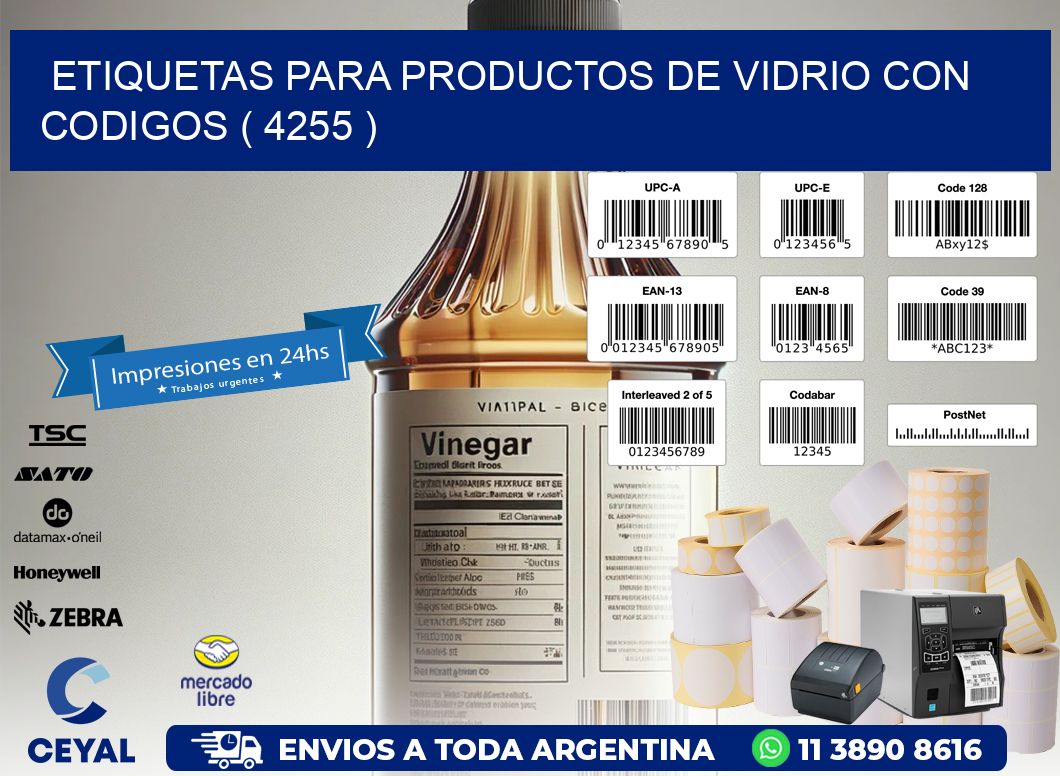 ETIQUETAS PARA PRODUCTOS DE VIDRIO CON CODIGOS ( 4255 )