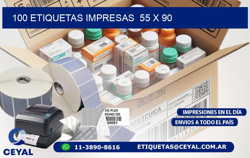 100 ETIQUETAS IMPRESAS  55 x 90