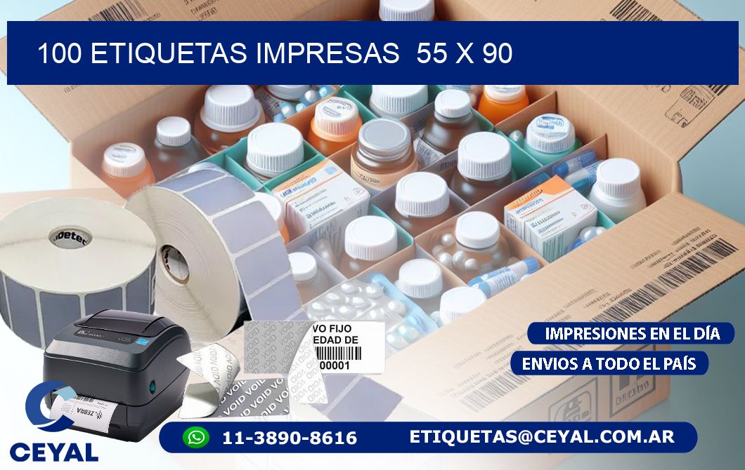 100 ETIQUETAS IMPRESAS  55 x 90